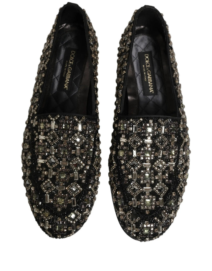 Dolce &amp; Gabbana Silver Leather Logo Slip On Loafers Shoes