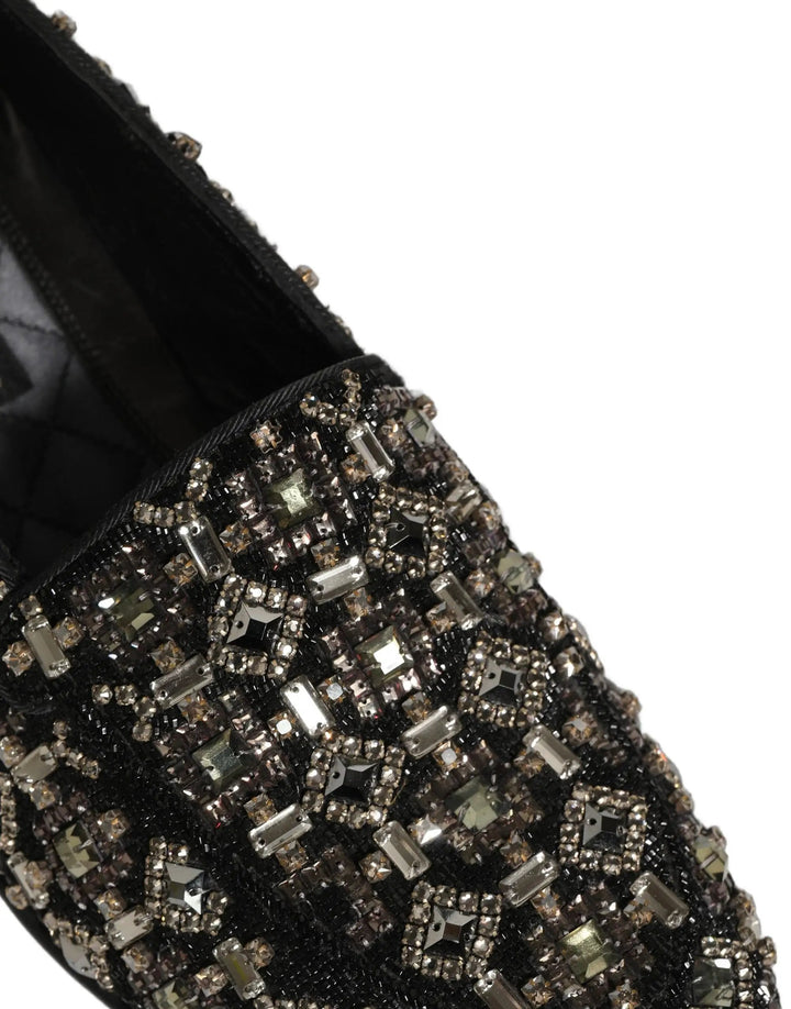 Dolce &amp; Gabbana Black Crystal Embellished Dress Loafers Shoes