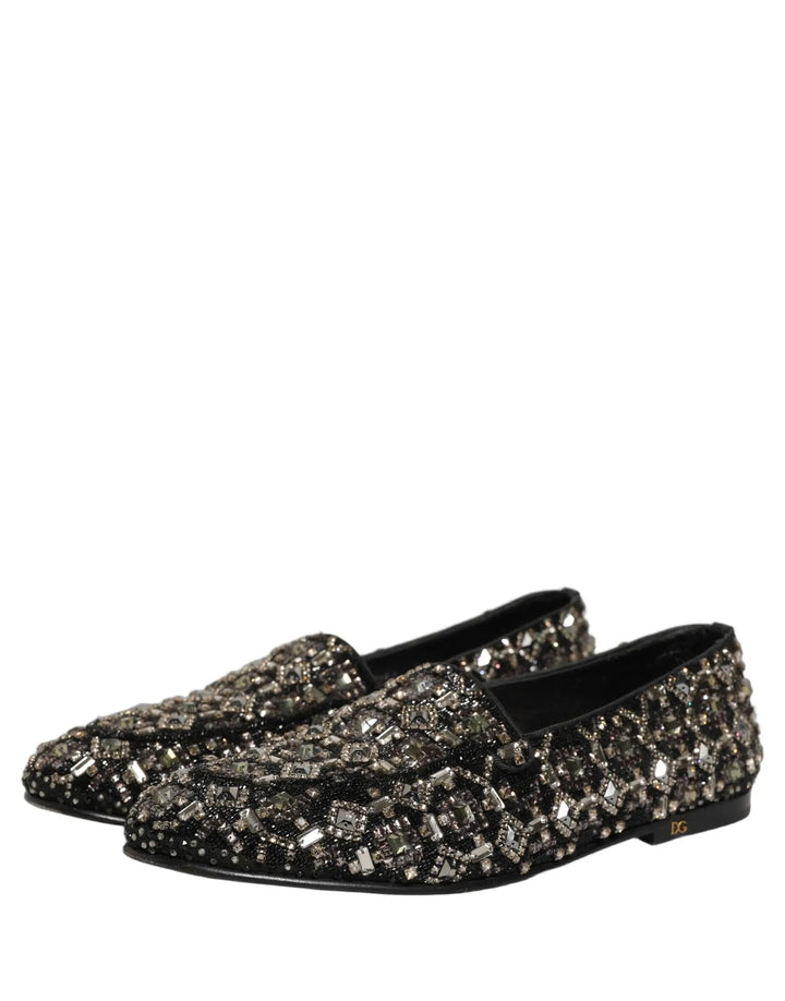 Dolce &amp; Gabbana Black Crystal Embellished Dress Loafers Shoes