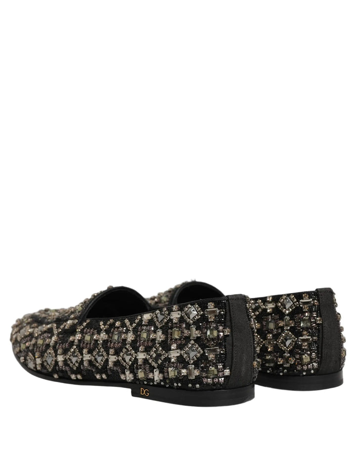 Dolce &amp; Gabbana Black Crystal Embellished Dress Loafers Shoes