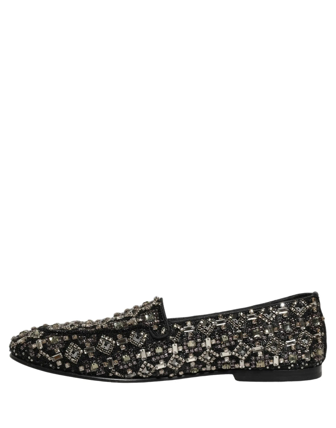 Dolce &amp; Gabbana Black Crystal Embellished Dress Loafers Shoes