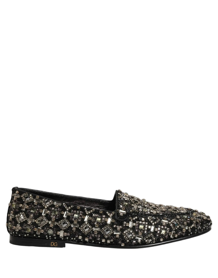 Dolce &amp; Gabbana Black Crystal Embellished Dress Loafers Shoes