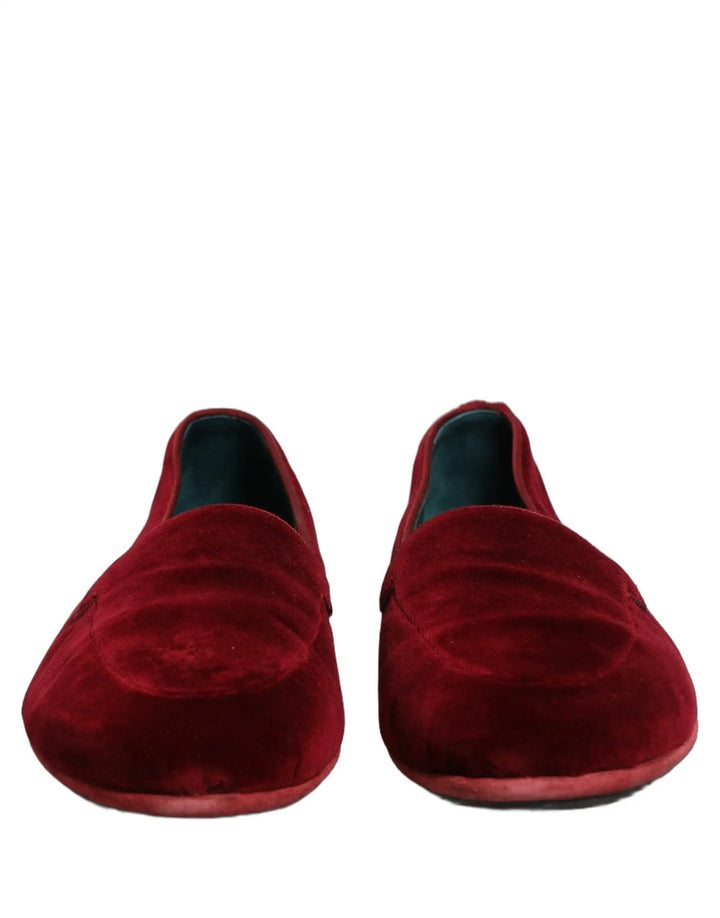 Dolce &amp; Gabbana Maroon Velvet Slip On Men Flats Loafers Shoes