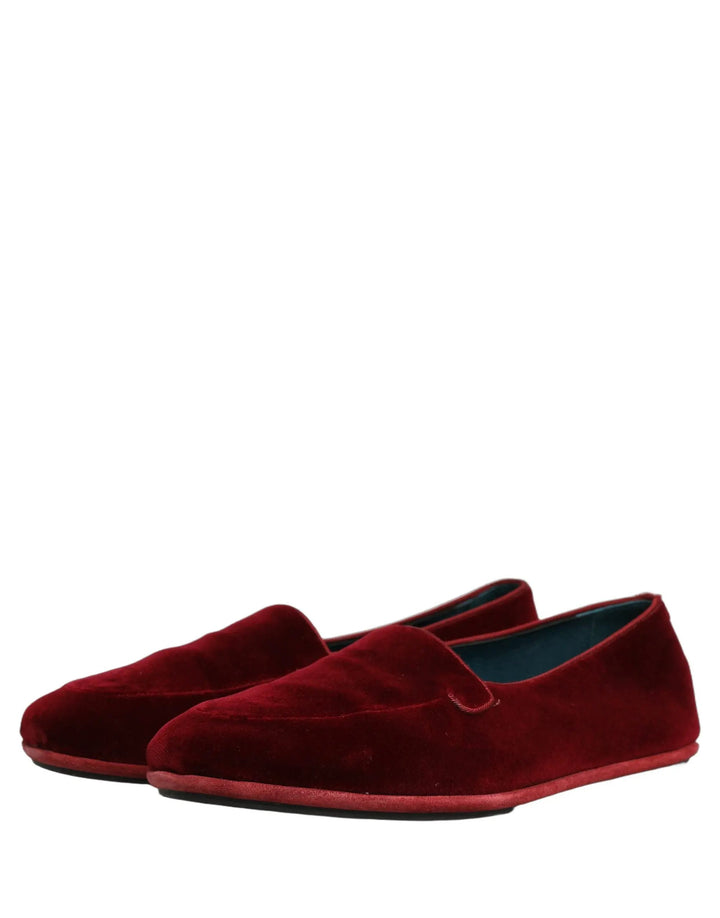 Dolce &amp; Gabbana Maroon Velvet Slip On Men Flats Loafers Shoes