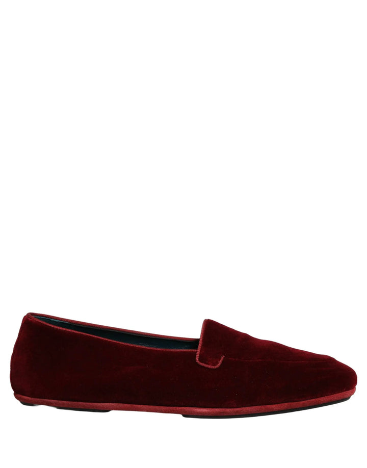 Dolce &amp; Gabbana Maroon Velvet Slip On Men Flats Loafers Shoes
