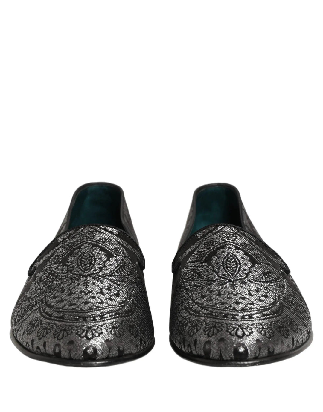 Dolce &amp; Gabbana Silver Jacquard Leather Slip On Loafers Shoes