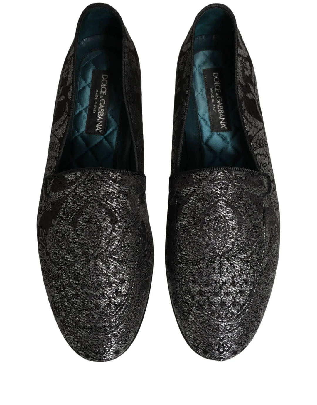 Dolce &amp; Gabbana Silver Jacquard Leather Slip On Loafers Shoes