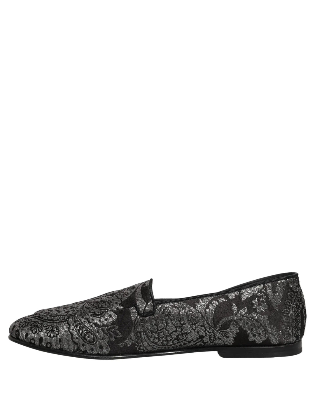 Dolce &amp; Gabbana Silver Jacquard Leather Slip On Loafers Shoes