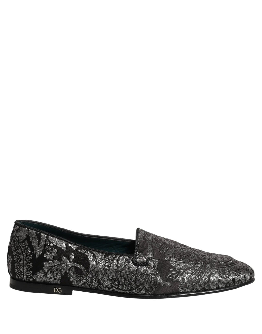 Dolce &amp; Gabbana Silver Jacquard Leather Slip On Loafers Shoes