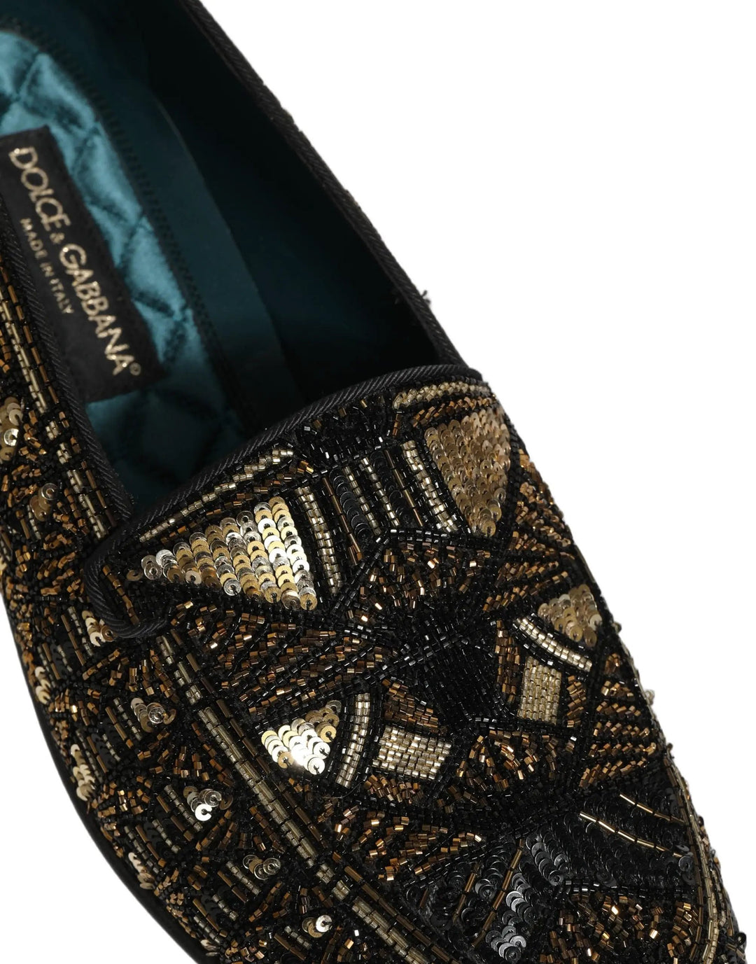 Dolce &amp; Gabbana Black Gold Embellished Slip On Loafers Shoes