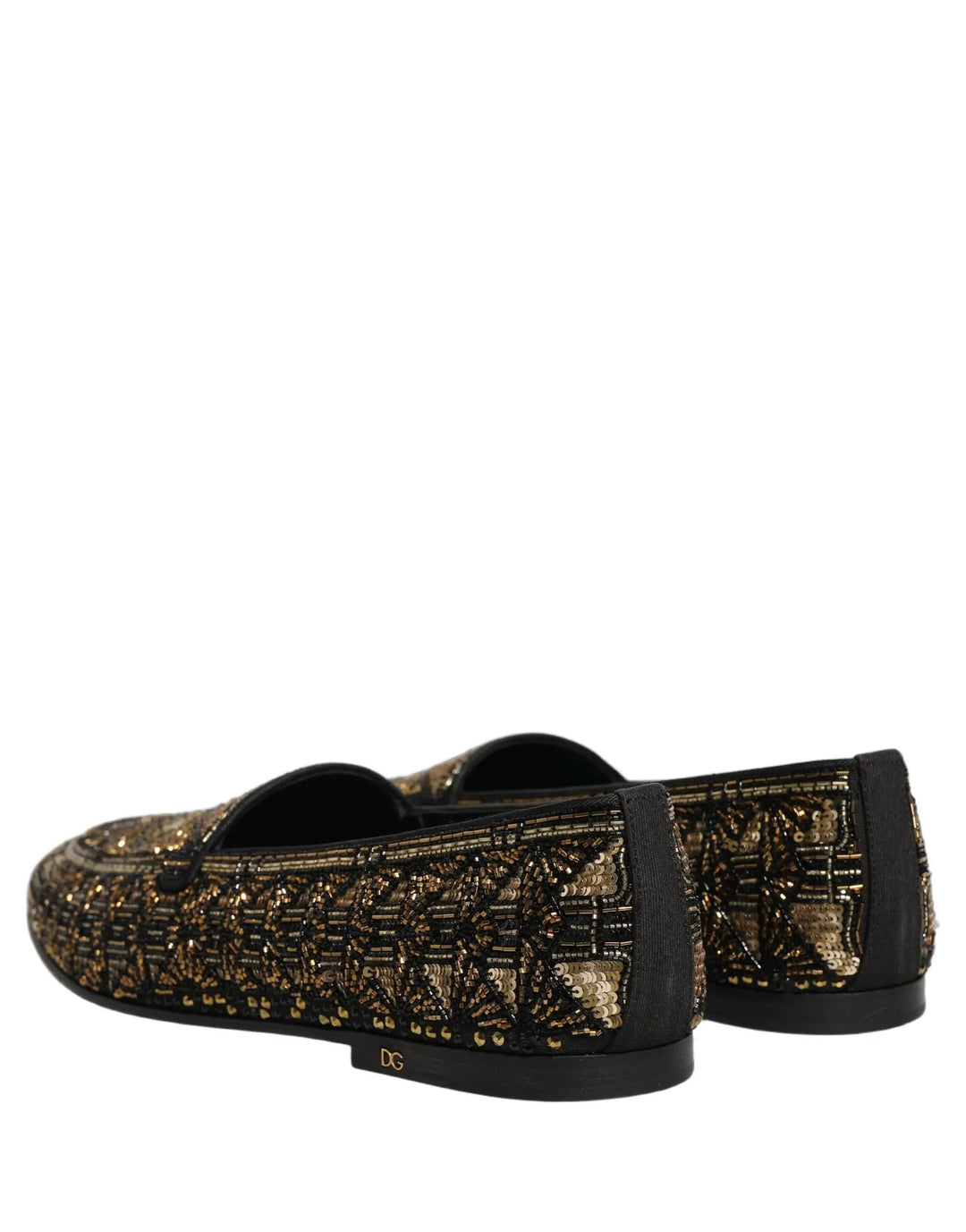 Dolce &amp; Gabbana Black Gold Embellished Slip On Loafers Shoes
