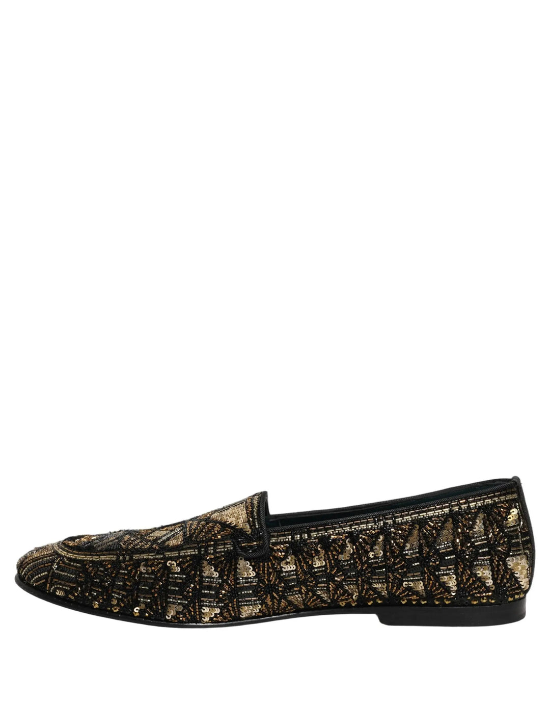 Dolce &amp; Gabbana Black Gold Embellished Slip On Loafers Shoes