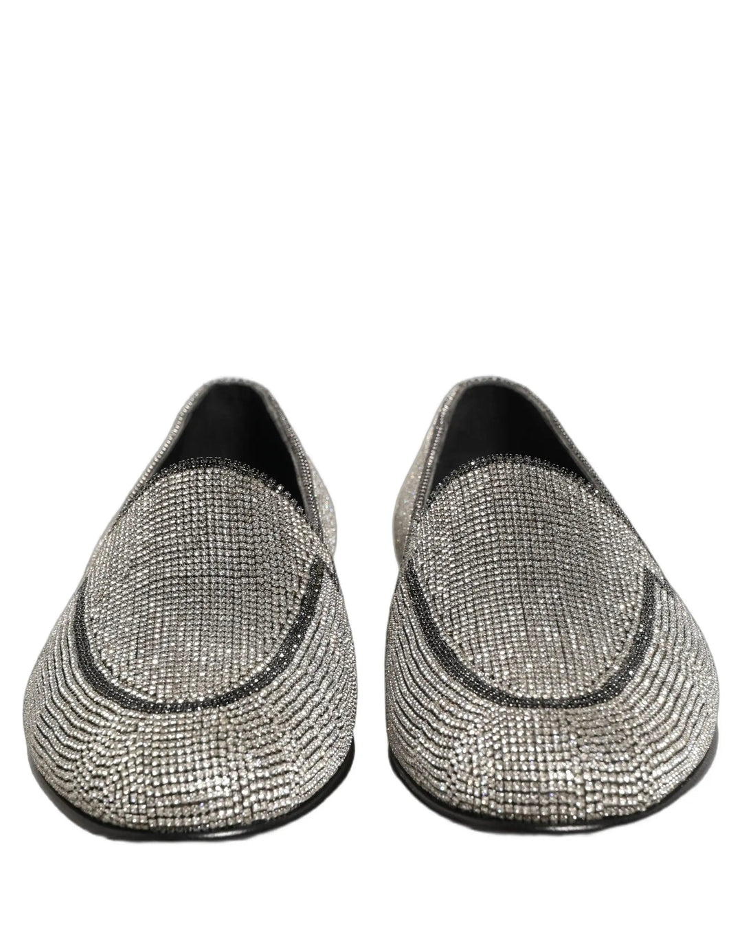 Dolce &amp; Gabbana Silver Crystal Embellished Men Loafers Shoes