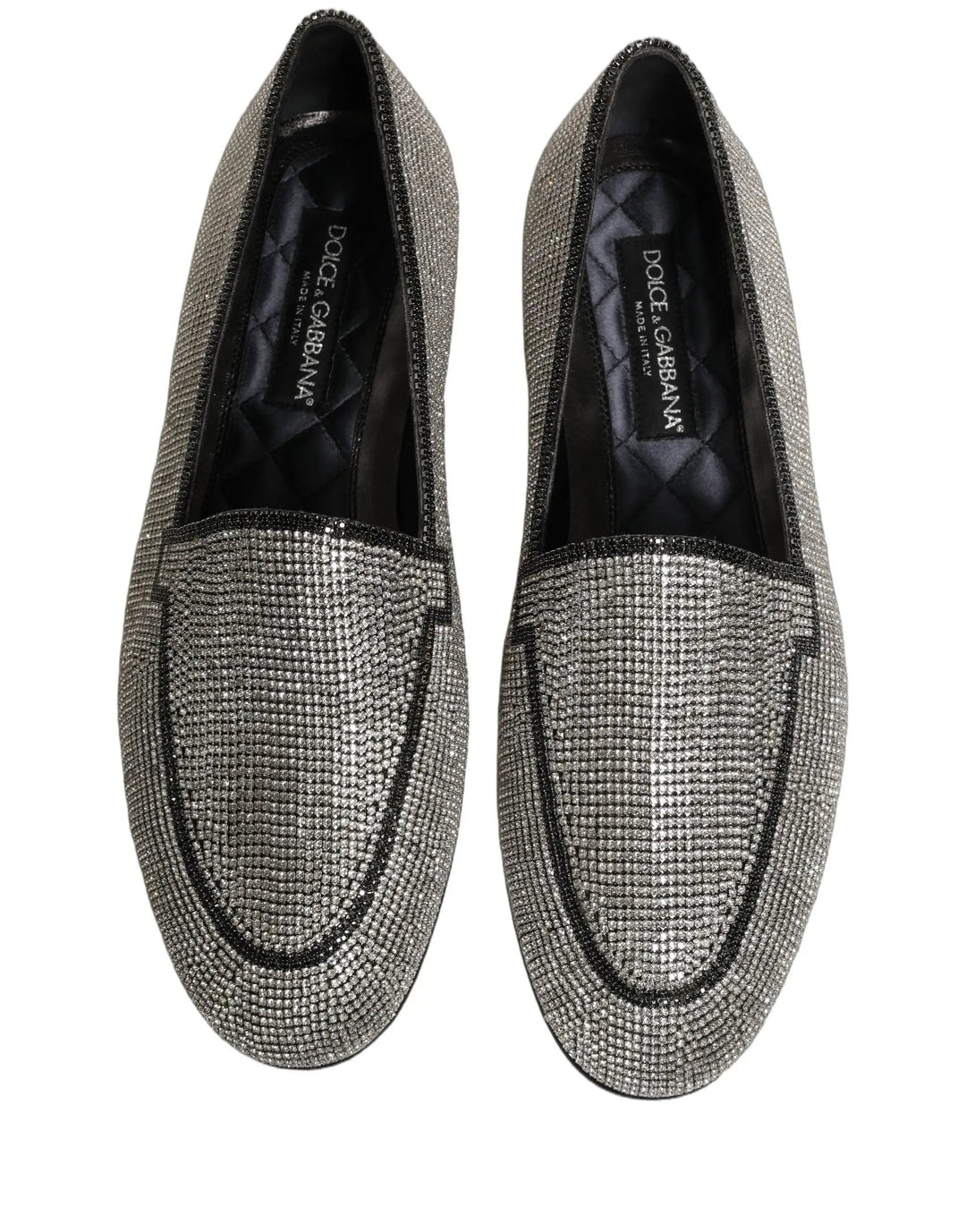 Dolce &amp; Gabbana Silver Crystal Embellished Men Loafers Shoes