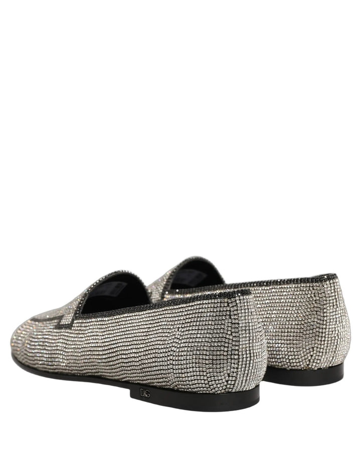 Dolce &amp; Gabbana Silver Crystal Embellished Men Loafers Shoes