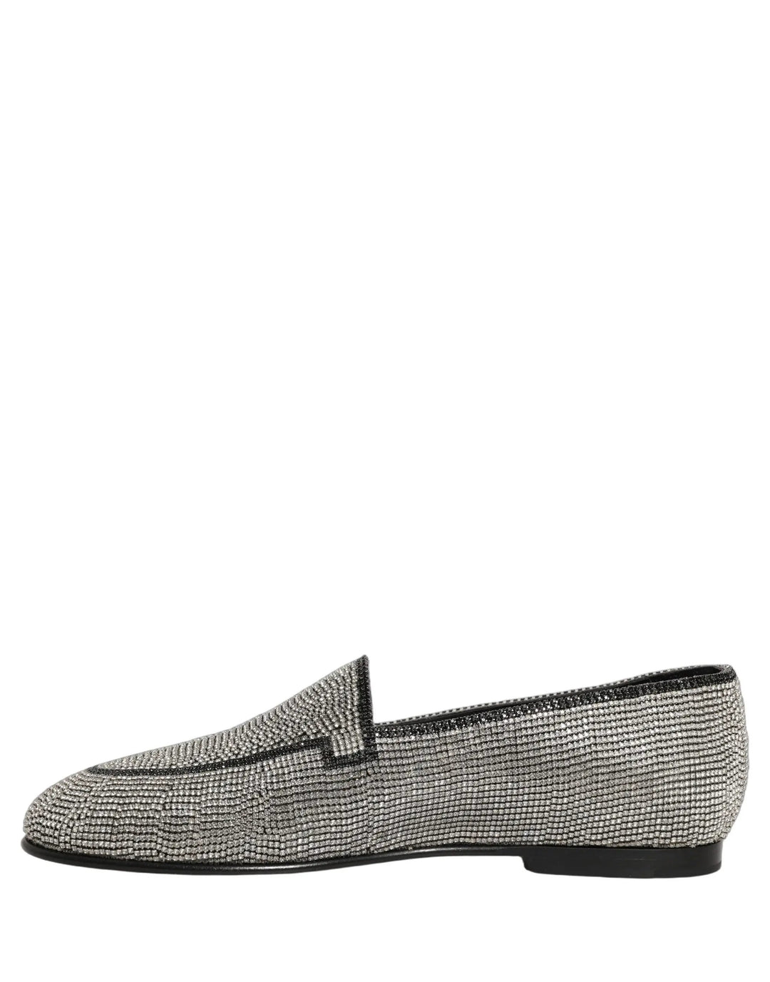 Dolce &amp; Gabbana Silver Crystal Embellished Men Loafers Shoes