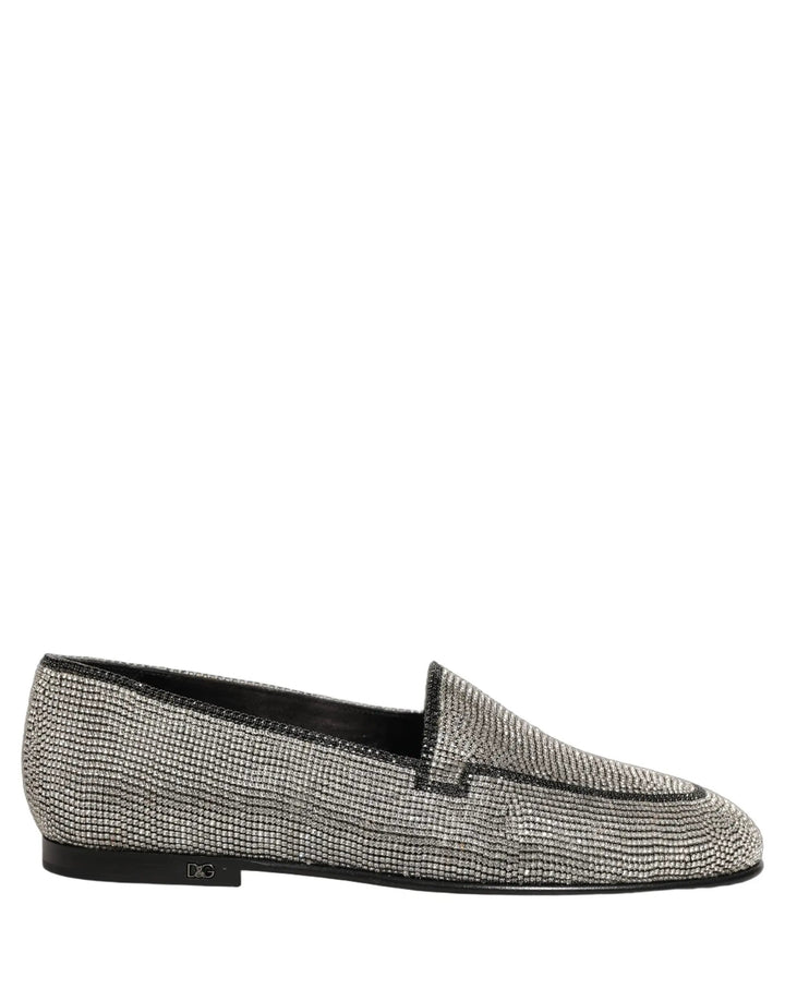 Dolce &amp; Gabbana Silver Crystal Embellished Men Loafers Shoes