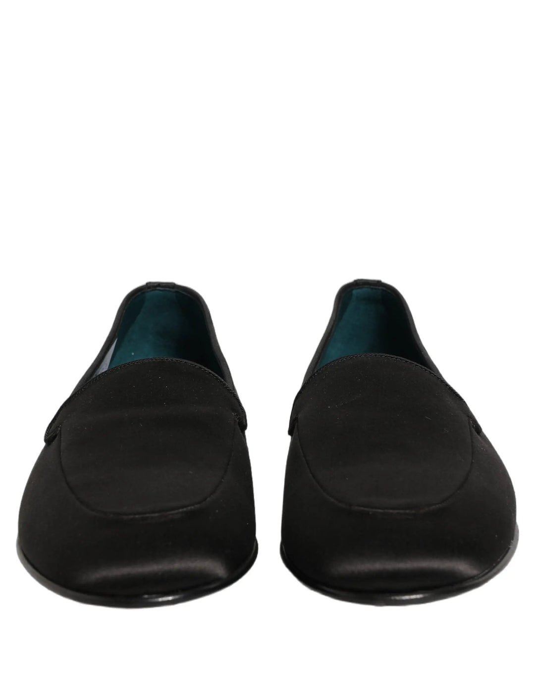 Dolce &amp; Gabbana Black Satin Logo Slip On Flats Loafers Shoes