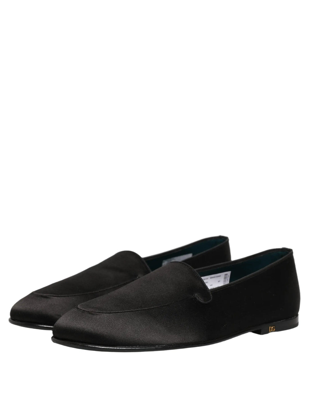 Dolce &amp; Gabbana Black Satin Logo Slip On Flats Loafers Shoes