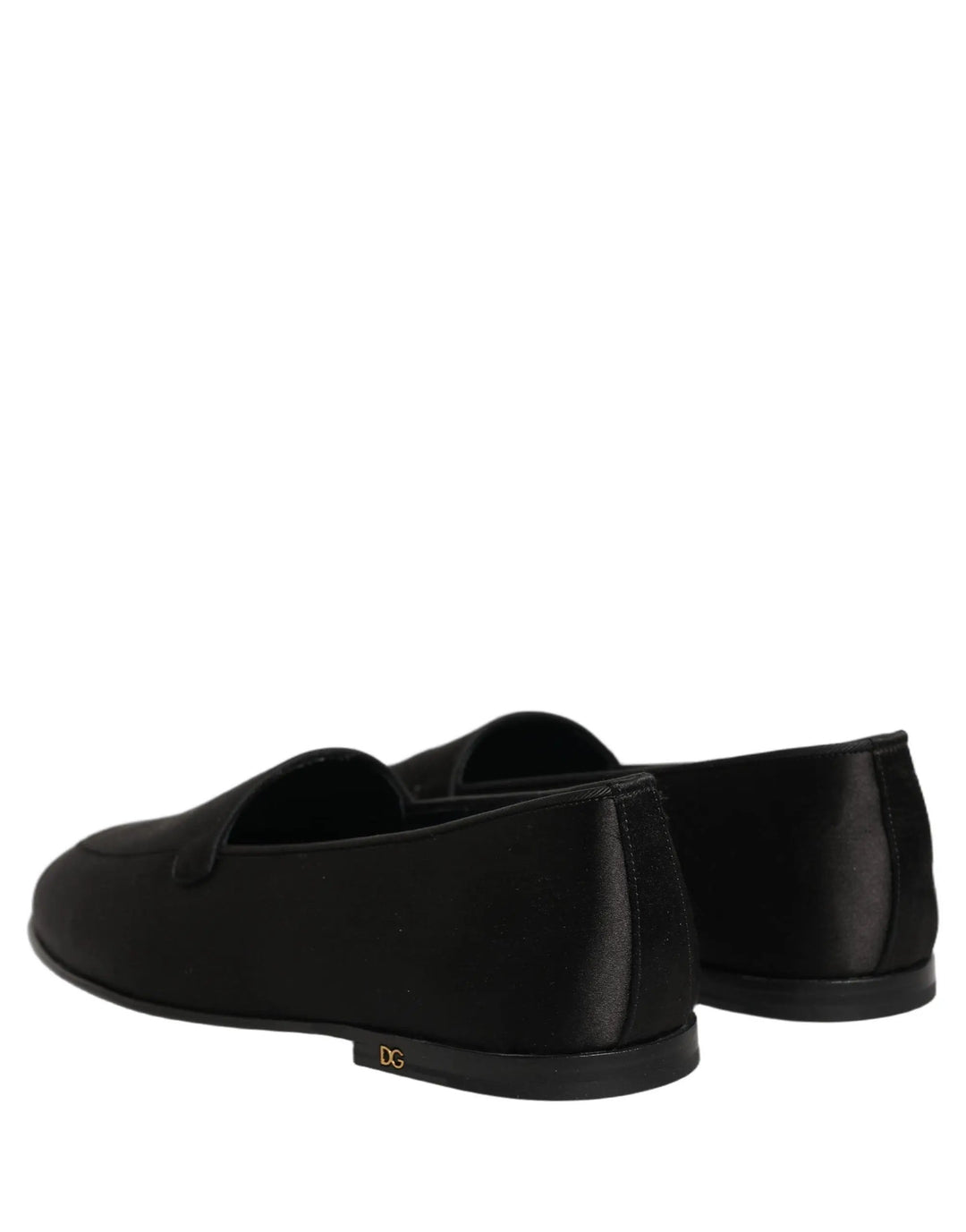 Dolce &amp; Gabbana Black Satin Logo Slip On Flats Loafers Shoes