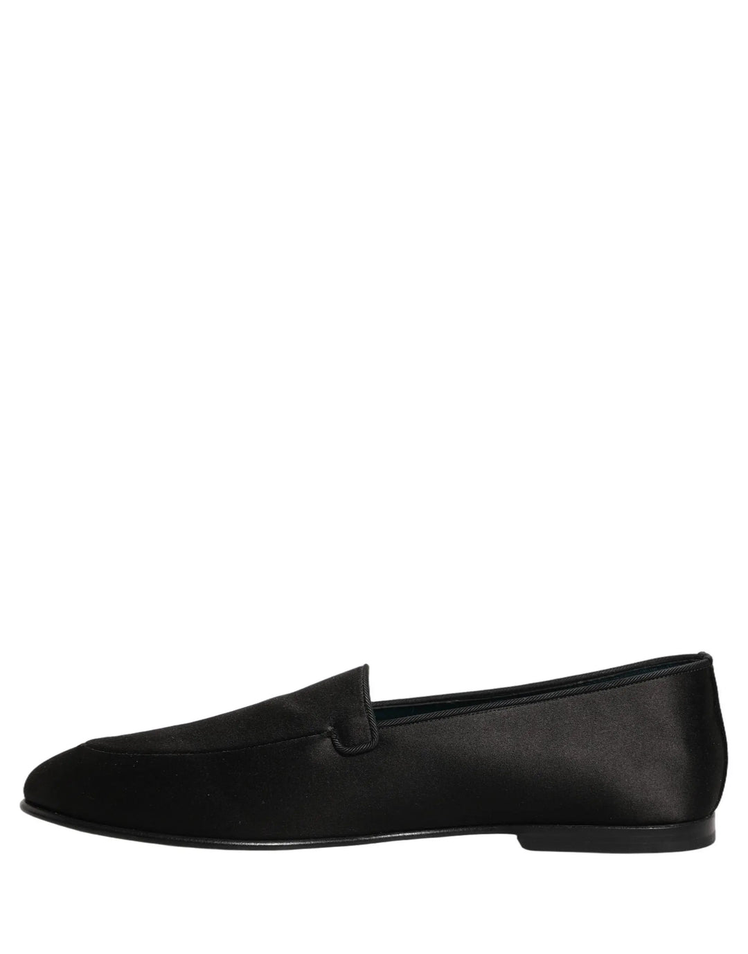 Dolce &amp; Gabbana Black Satin Logo Slip On Flats Loafers Shoes