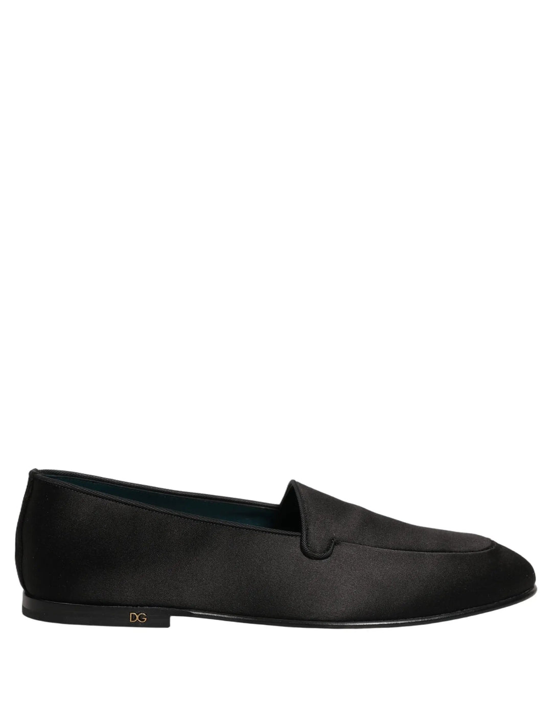 Dolce &amp; Gabbana Black Satin Logo Slip On Flats Loafers Shoes