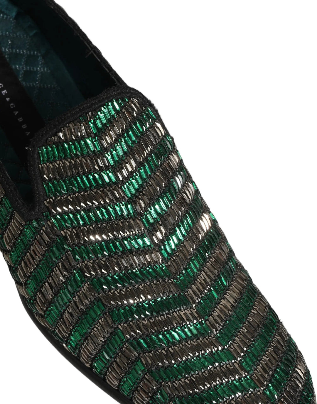 Dolce &amp; Gabbana Silver Green Embellished Dress Loafers Shoes