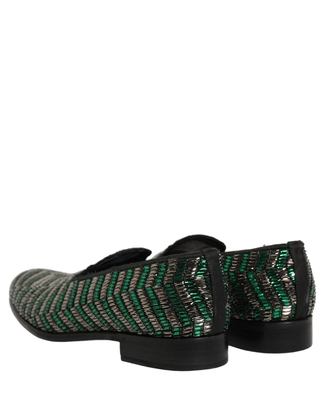 Dolce &amp; Gabbana Silver Green Embellished Dress Loafers Shoes