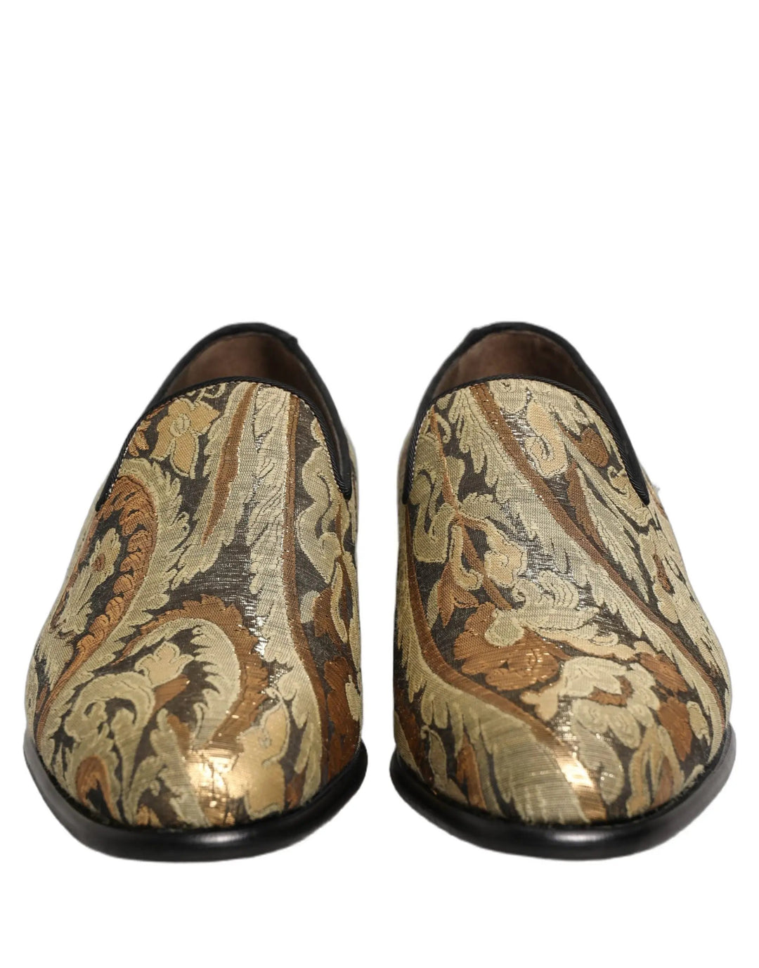 Dolce &amp; Gabbana Gold Brocade Slip On Men Dress Loafers Shoes