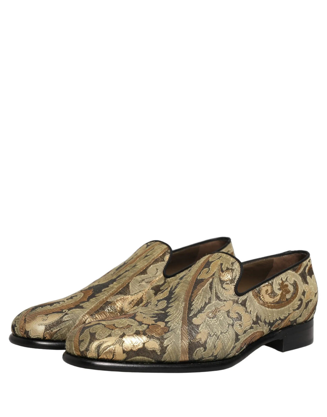 Dolce &amp; Gabbana Gold Brocade Slip On Men Dress Loafers Shoes