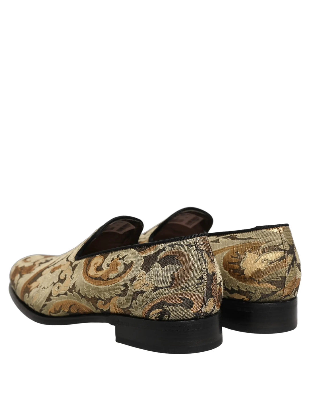 Dolce &amp; Gabbana Gold Brocade Slip On Men Dress Loafers Shoes