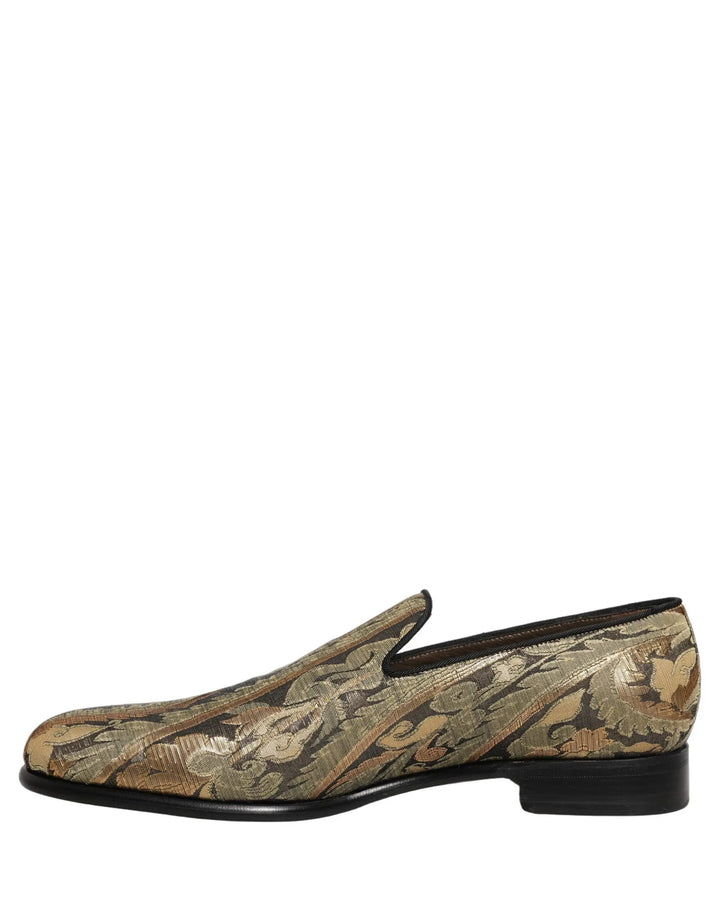Dolce &amp; Gabbana Gold Brocade Slip On Men Dress Loafers Shoes