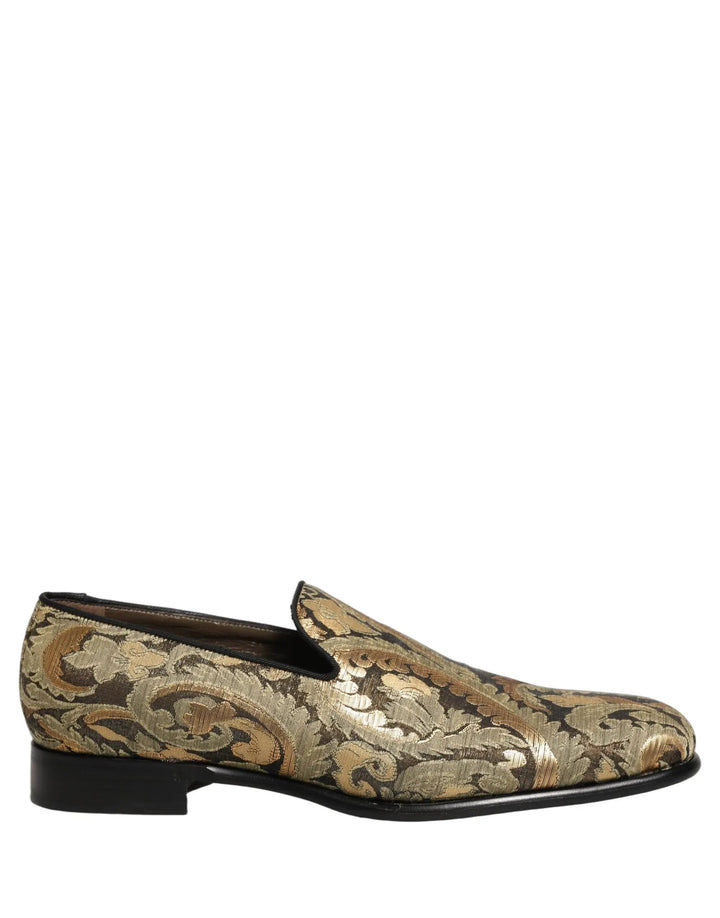Dolce &amp; Gabbana Gold Brocade Slip On Men Dress Loafers Shoes