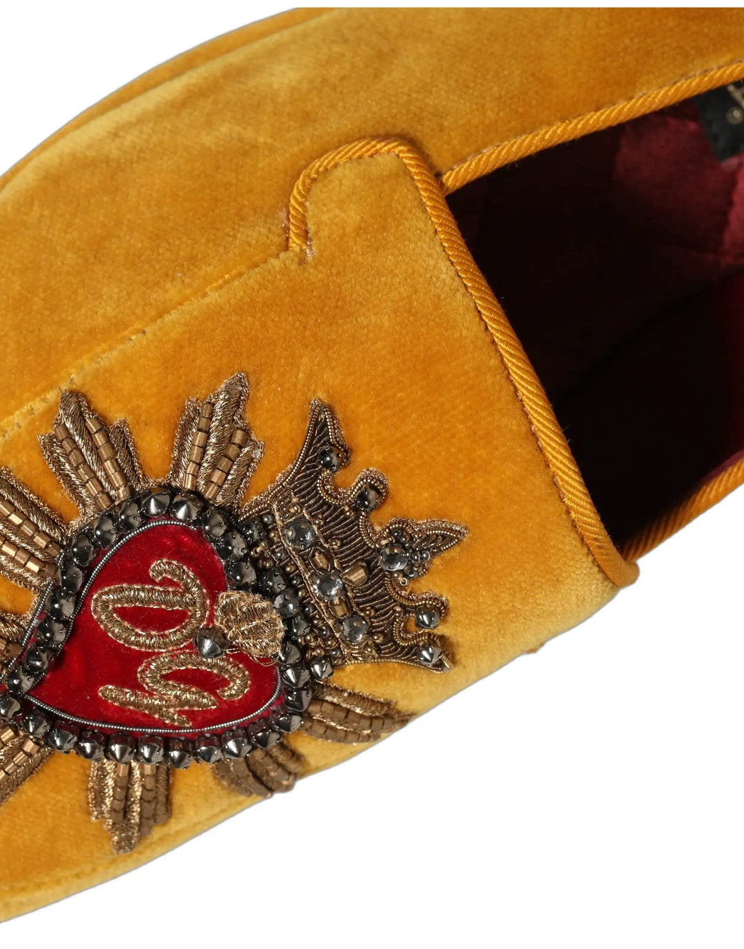 Dolce &amp; Gabbana Yellow Velvet DG Heart Loafers Flats Shoes
