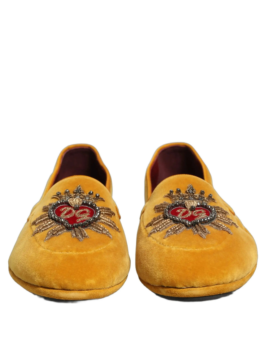 Dolce &amp; Gabbana Yellow Velvet DG Heart Loafers Flats Shoes