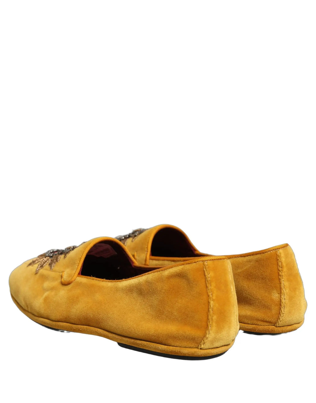 Dolce &amp; Gabbana Yellow Velvet DG Heart Loafers Flats Shoes