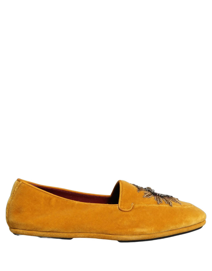 Dolce &amp; Gabbana Yellow Velvet DG Heart Loafers Flats Shoes