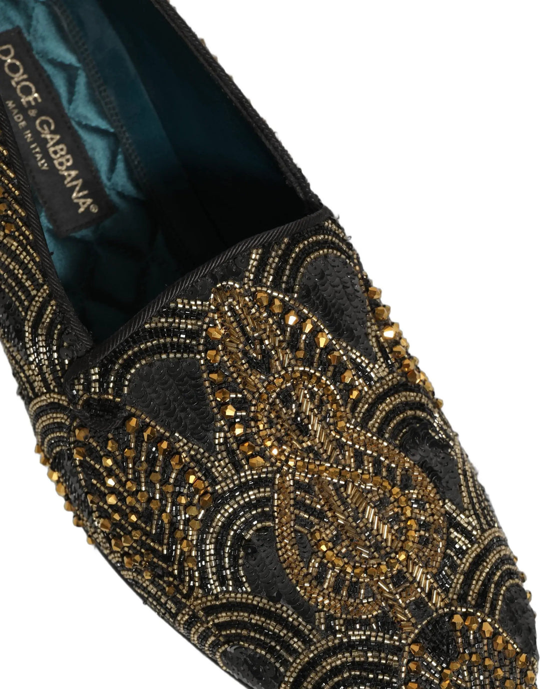 Dolce &amp; Gabbana Black Gold Embellished Dress Loafers Shoes