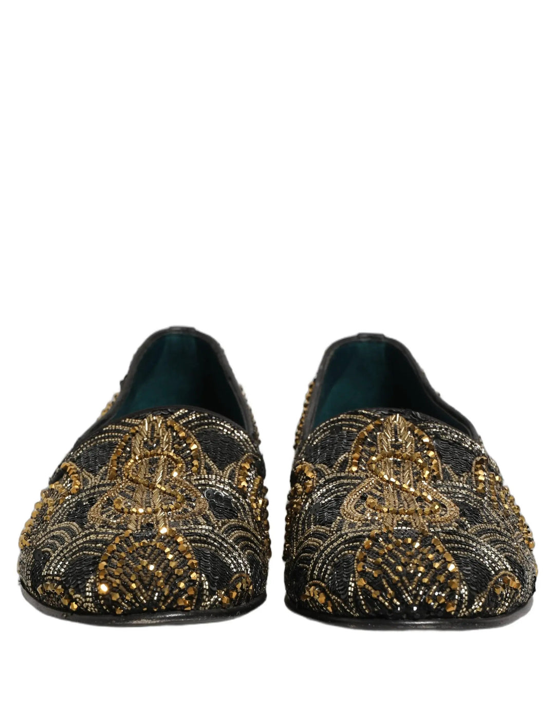 Dolce &amp; Gabbana Black Gold Embellished Dress Loafers Shoes