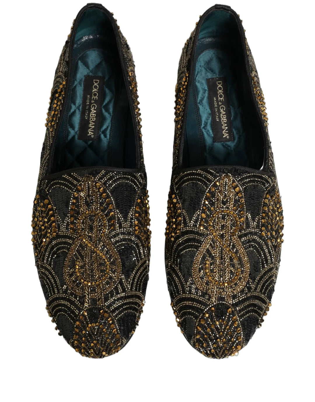 Dolce &amp; Gabbana Black Gold Embellished Dress Loafers Shoes