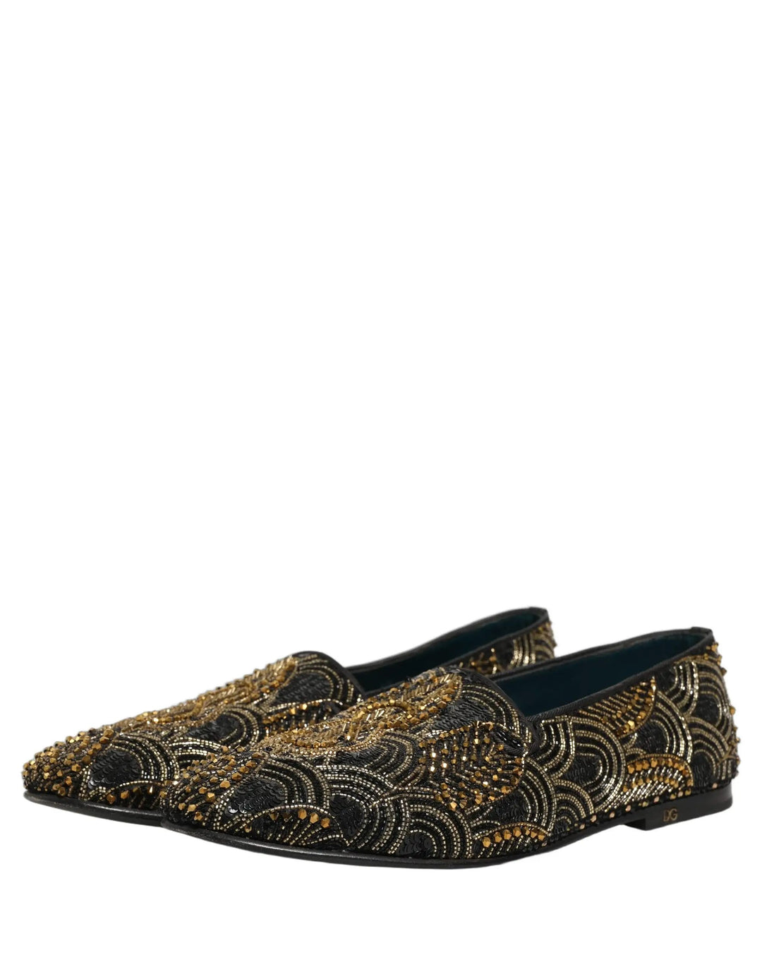 Dolce &amp; Gabbana Black Gold Embellished Dress Loafers Shoes
