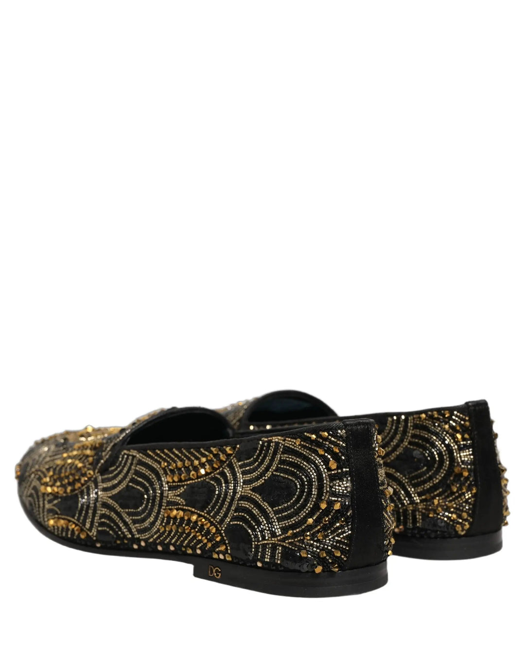 Dolce &amp; Gabbana Black Gold Embellished Dress Loafers Shoes