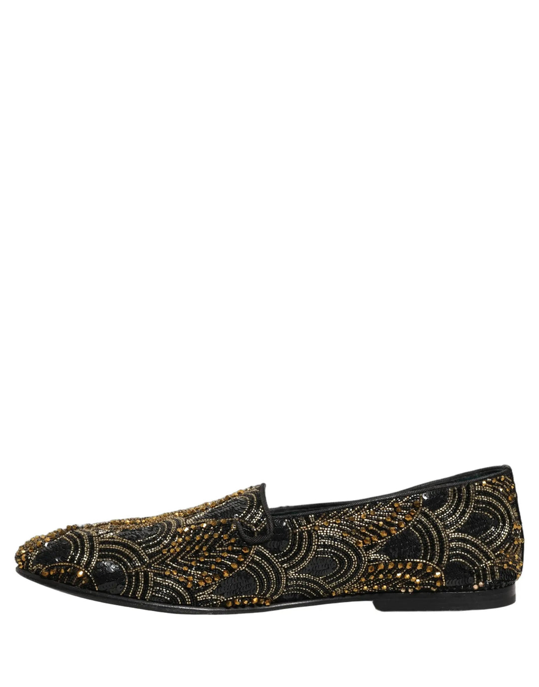 Dolce &amp; Gabbana Black Gold Embellished Dress Loafers Shoes