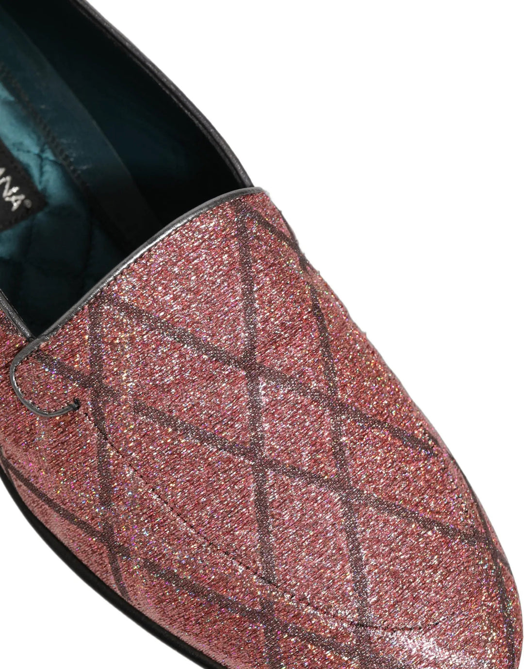 Dolce &amp; Gabbana Pink Check Glitter Lurex Logo Loafers Shoes