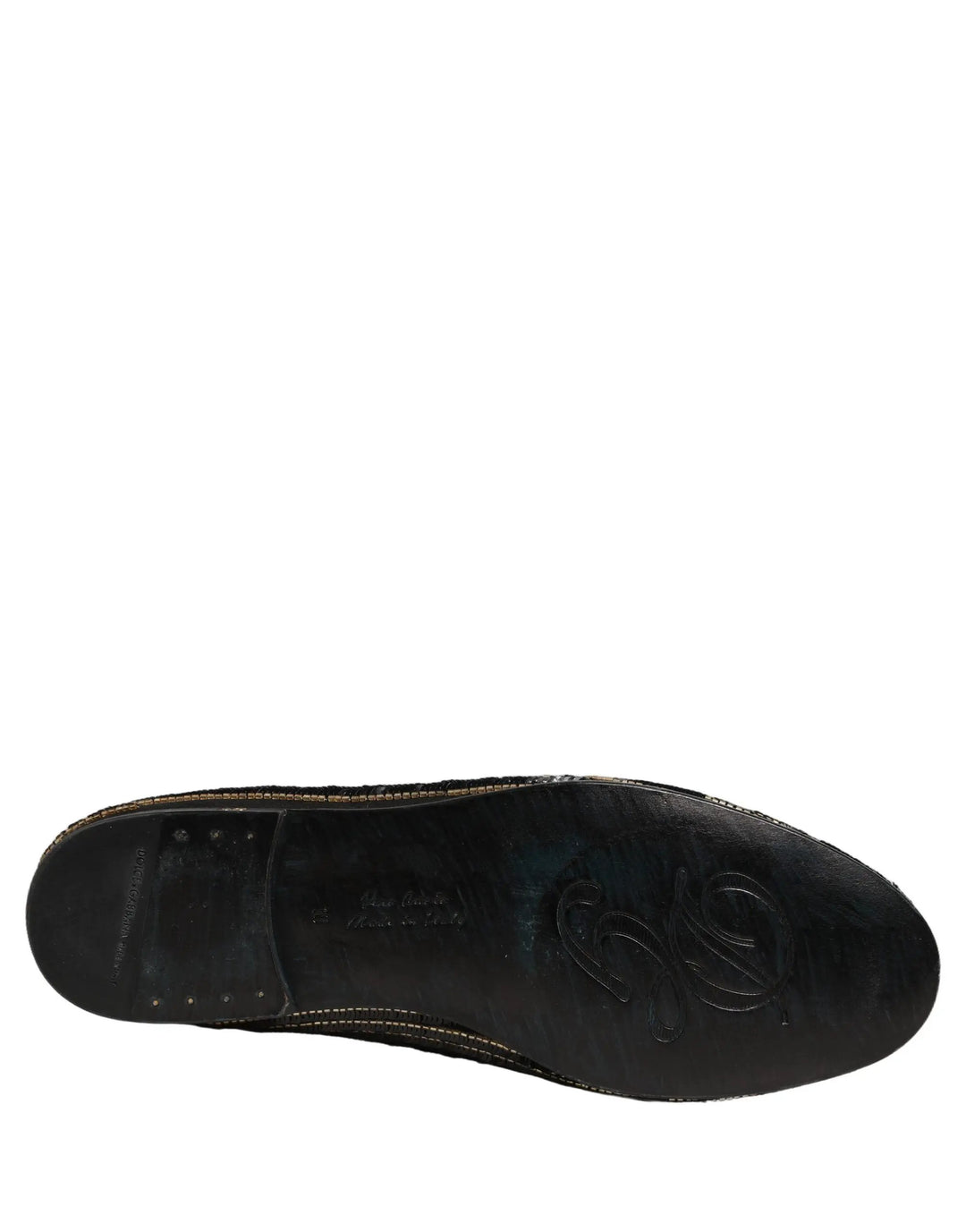 Dolce &amp; Gabbana Black Gold Sequined Men Dress Loafers Shoes