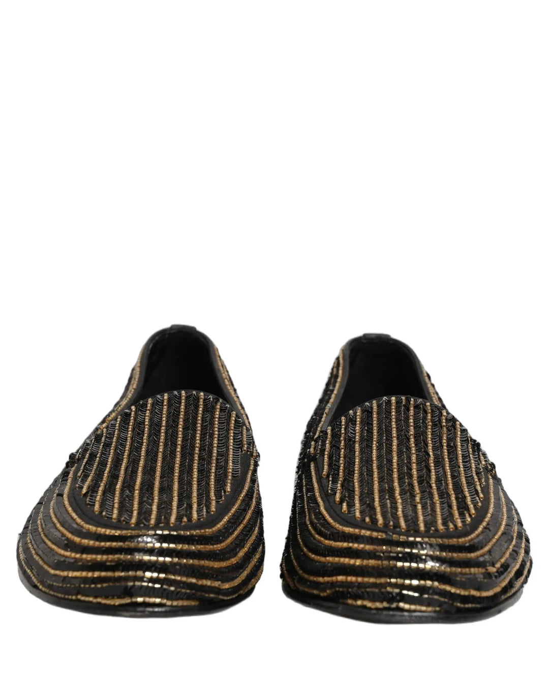 Dolce &amp; Gabbana Black Gold Sequined Men Dress Loafers Shoes