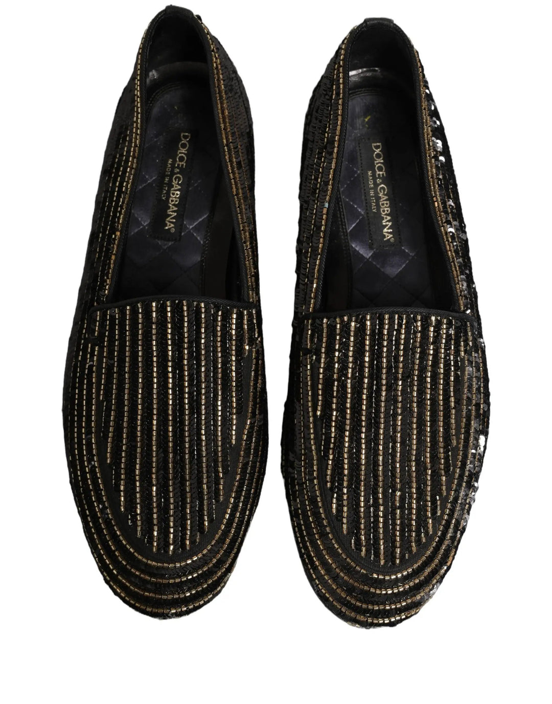 Dolce &amp; Gabbana Black Gold Sequined Men Dress Loafers Shoes