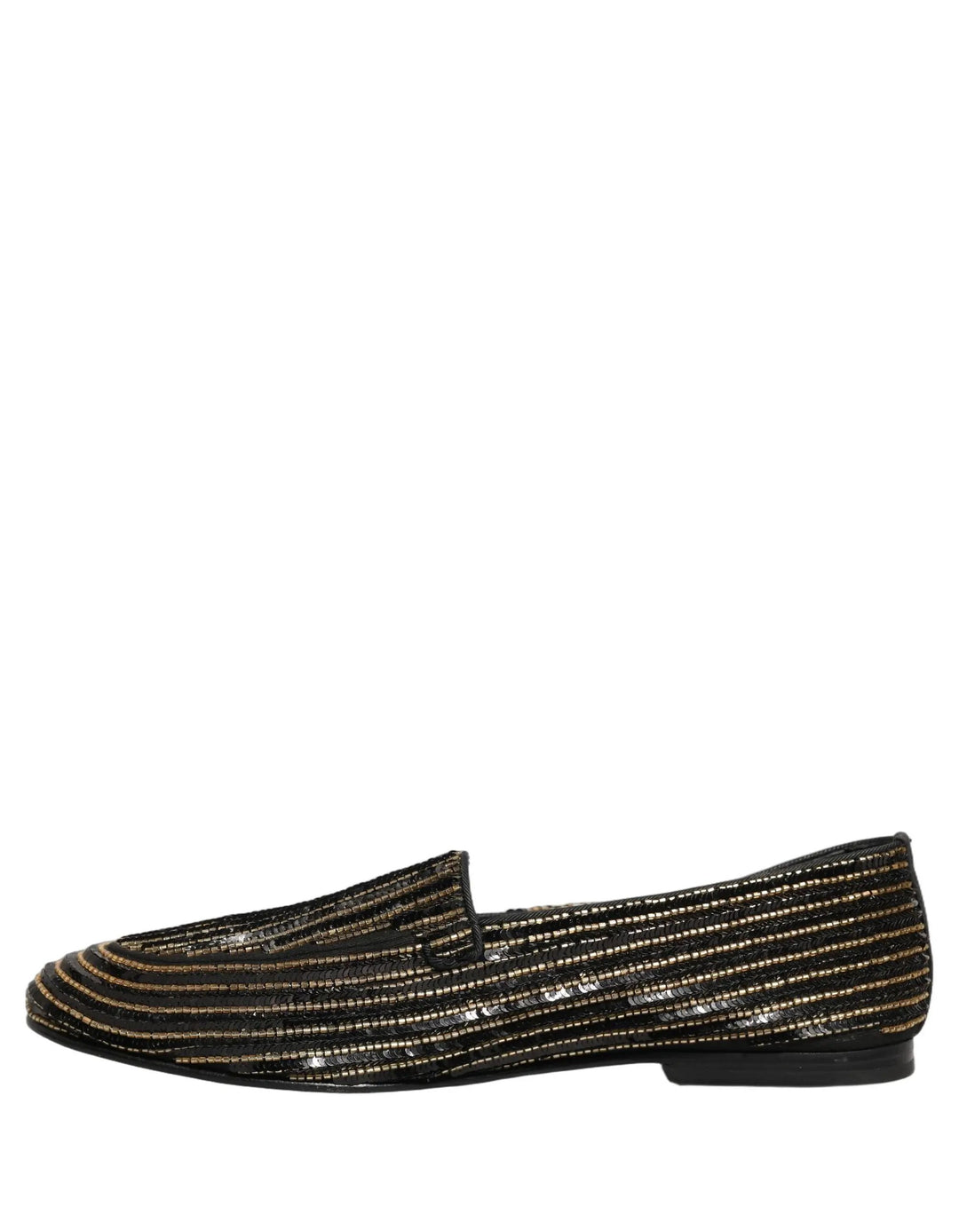 Dolce &amp; Gabbana Black Gold Sequined Men Dress Loafers Shoes