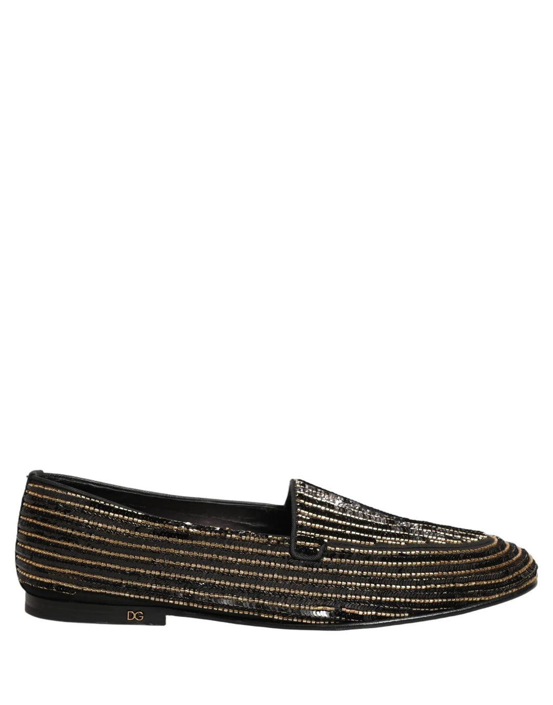 Dolce &amp; Gabbana Black Gold Sequined Men Dress Loafers Shoes