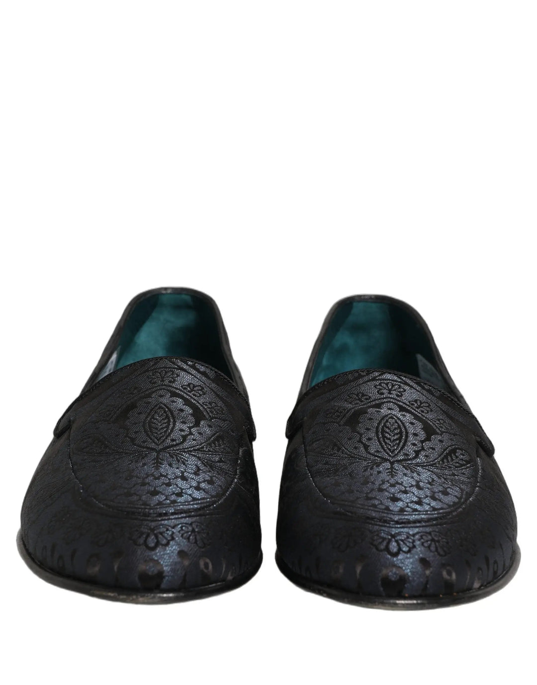 Dolce &amp; Gabbana Blue Jacquard Leather Slip On Loafers Shoes